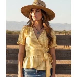 Max Studio gingham wrap blouse